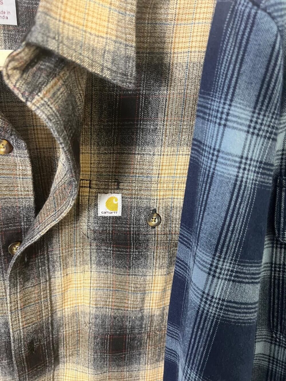 Carhartt Button-Up Plaid Shirt Blue and Brown Small Original Fit - Picture 2 of 11